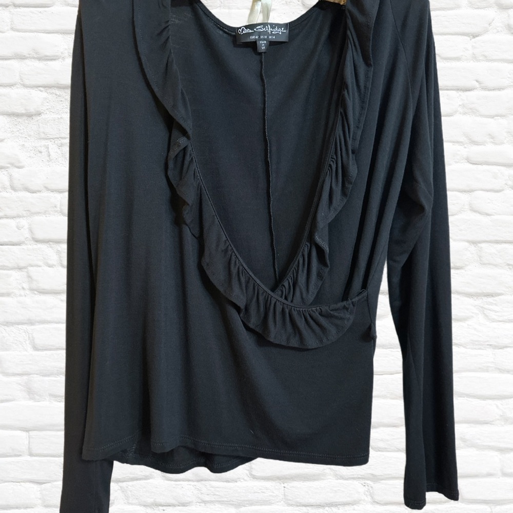 Black Ruffled Long Sleeve Top